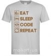 Мужская футболка Eat sleep code repeat icons Серый фото