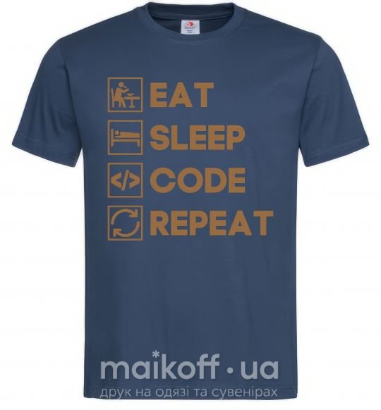 Мужская футболка Eat sleep code repeat icons Темно-синий фото