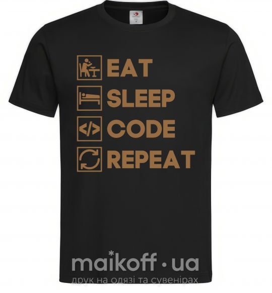 Мужская футболка Eat sleep code repeat icons Черный фото