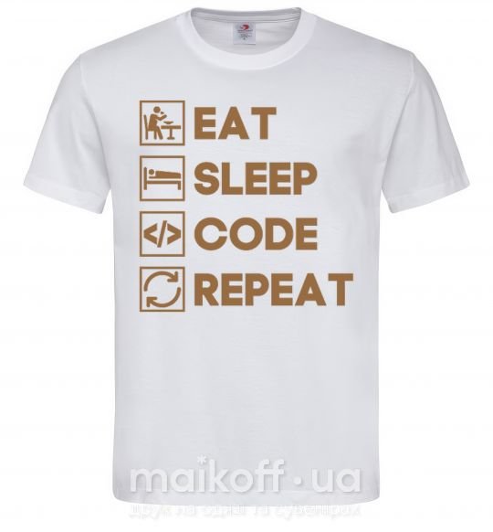 Мужская футболка Eat sleep code repeat icons Белый фото