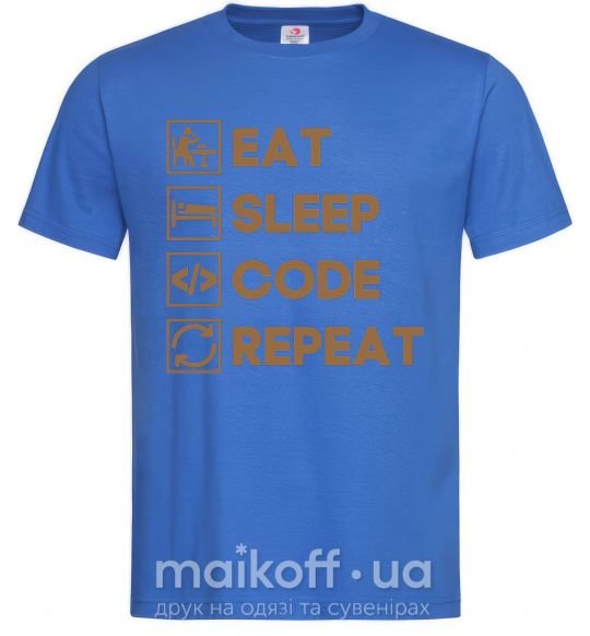 Мужская футболка Eat sleep code repeat icons Ярко-синий фото