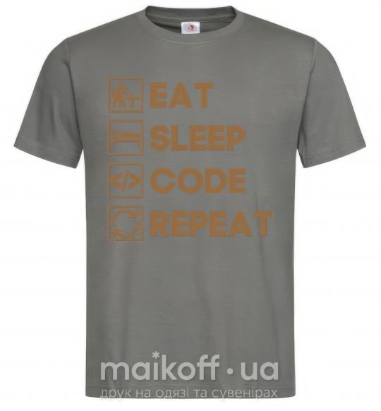 Мужская футболка Eat sleep code repeat icons Графит фото
