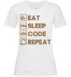 Женская футболка Eat sleep code repeat icons Белый фото