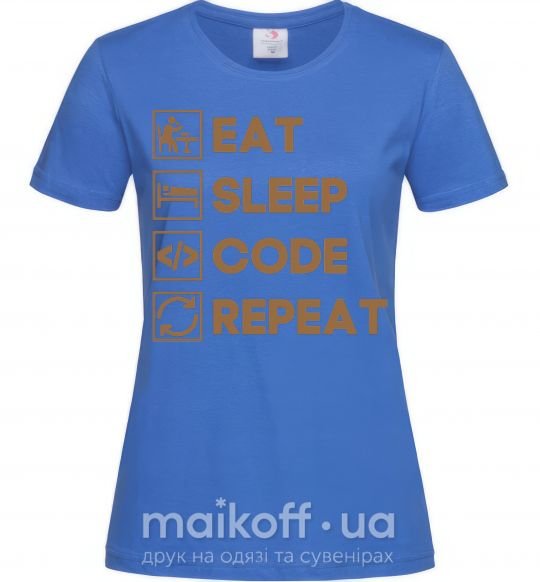 Женская футболка Eat sleep code repeat icons Ярко-синий фото