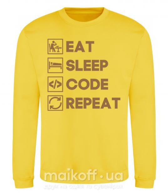 Світшот Eat sleep code repeat icons Сонячно жовтий фото