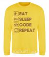 Світшот Eat sleep code repeat icons Сонячно жовтий фото