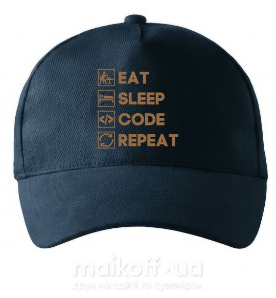 Кепка Eat sleep code repeat icons Темно-синій фото