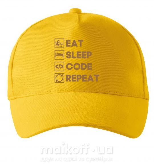 Кепка Eat sleep code repeat icons Солнечно желтый фото