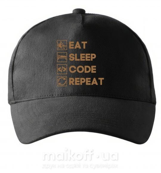 Кепка Eat sleep code repeat icons Чорний фото