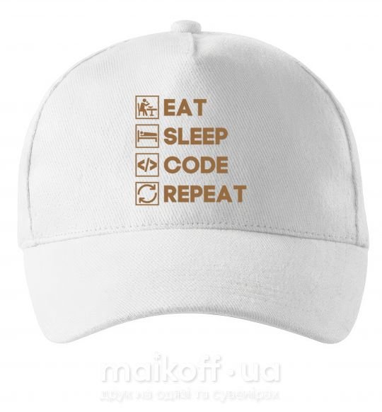 Кепка Eat sleep code repeat icons Білий фото