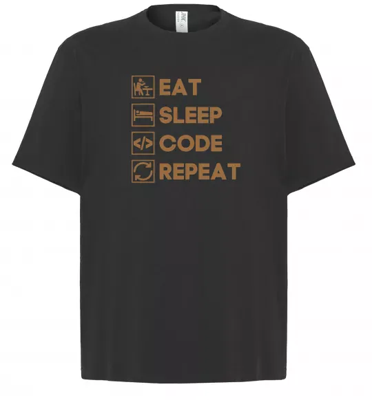 Футболка Оверсайз Eat sleep code repeat icons Черный фото
