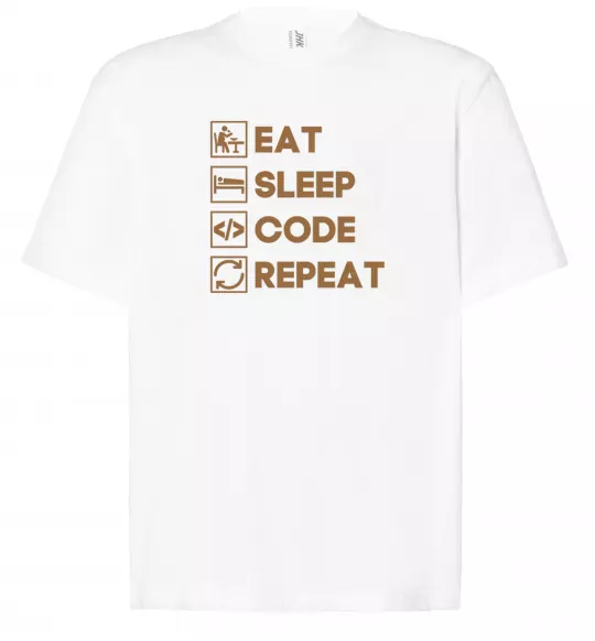 Футболка Оверсайз Eat sleep code repeat icons Белый фото
