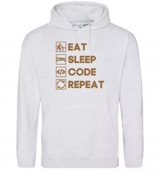 Чоловіча толстовка (худі) Eat sleep code repeat icons Сірий меланж фото