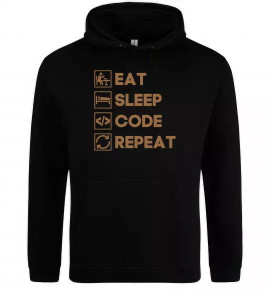 Женская толстовка (худи) Eat sleep code repeat icons Черный фото