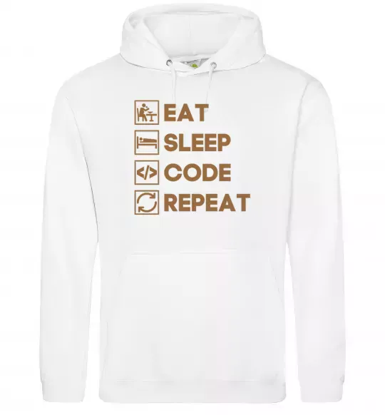 Женская толстовка (худи) Eat sleep code repeat icons Белый фото