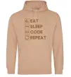 Женская толстовка (худи) Eat sleep code repeat icons Песочный фото