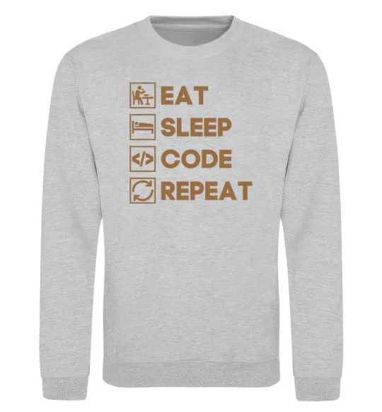 Світшот Eat sleep code repeat icons Сірий меланж фото