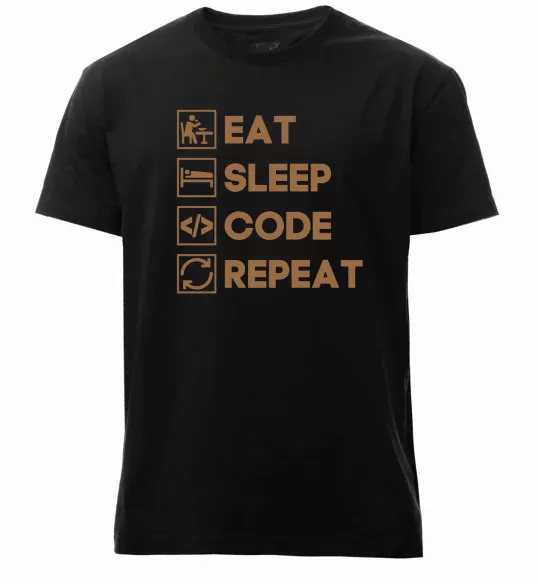 Мужская премиум футболка Eat sleep code repeat icons Черный фото