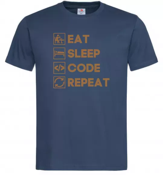 Мужская футболка Eat sleep code repeat icons Темно-синий фото