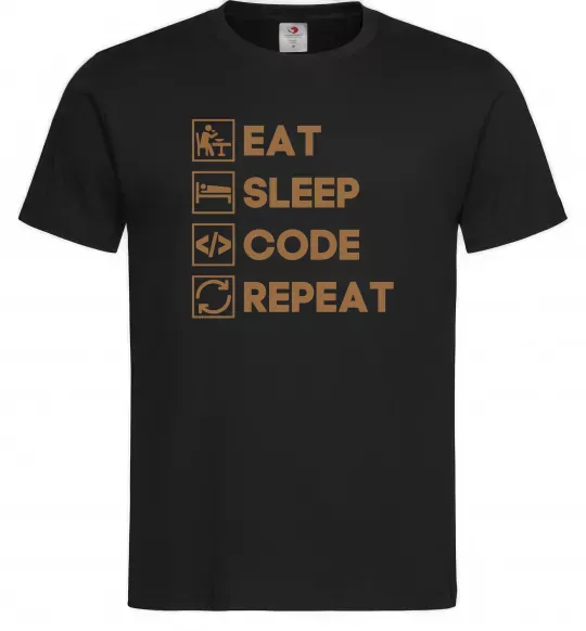 Мужская футболка Eat sleep code repeat icons Черный фото