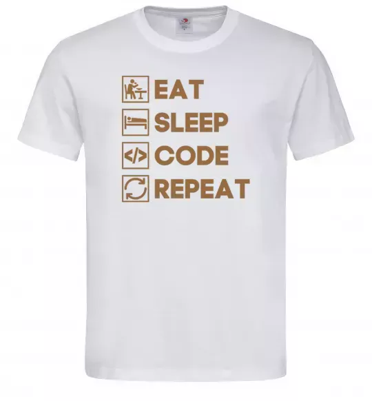 Мужская футболка Eat sleep code repeat icons Белый фото