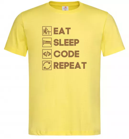 Мужская футболка Eat sleep code repeat icons Лимонный фото