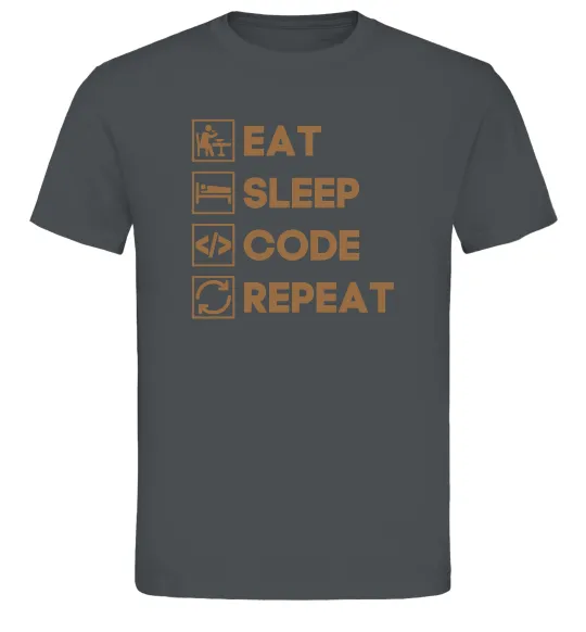 Мужская футболка Eat sleep code repeat icons Графит фото