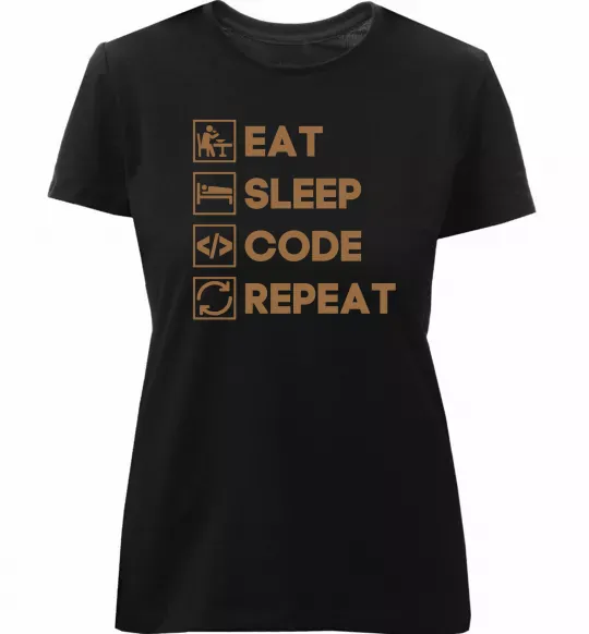 Женская премиум футболка Eat sleep code repeat icons Черный фото