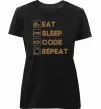 Женская премиум футболка Eat sleep code repeat icons Черный фото