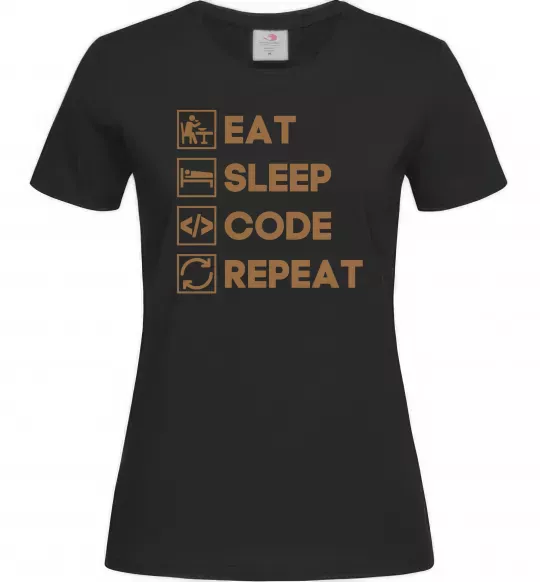 Женская футболка Eat sleep code repeat icons Черный фото