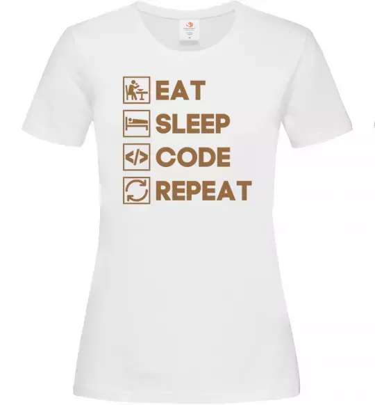 Женская футболка Eat sleep code repeat icons Белый фото