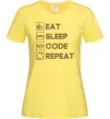 Женская футболка Eat sleep code repeat icons Лимонный фото