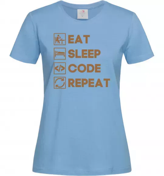 Женская футболка Eat sleep code repeat icons Голубой фото