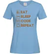 Женская футболка Eat sleep code repeat icons Голубой фото
