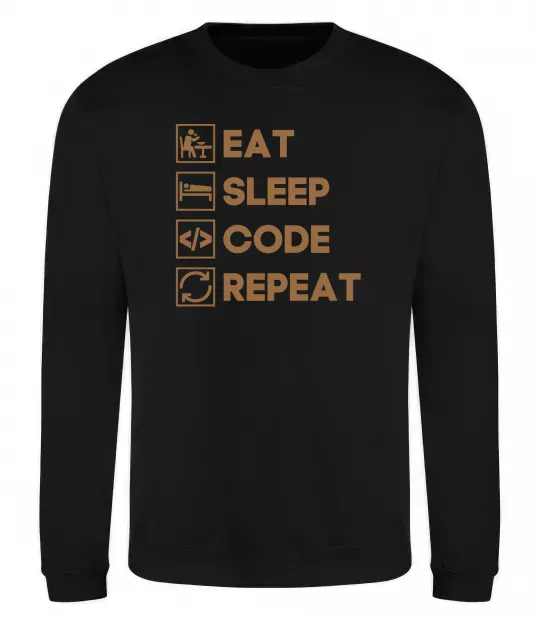 Свитшот Eat sleep code repeat icons Черный фото