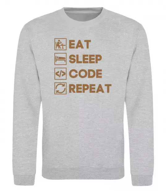 Свитшот Eat sleep code repeat icons Серый меланж фото