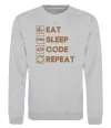 Свитшот Eat sleep code repeat icons Серый меланж фото