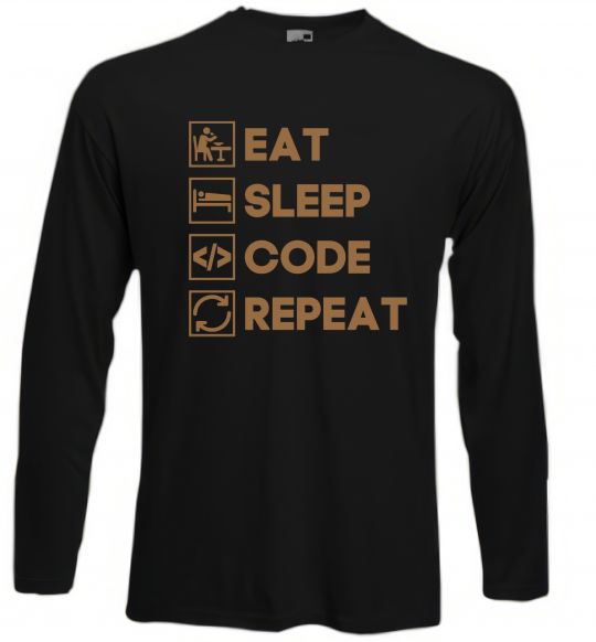 Лонгслів Eat sleep code repeat icons Чорний фото