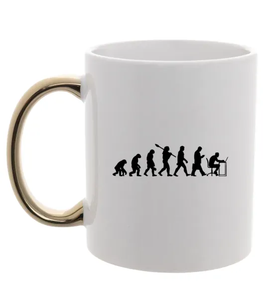 Чашка з кольоровою ручкою Еволюція програміста Золото фото