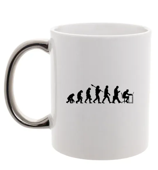 Чашка з кольоровою ручкою Еволюція програміста Срібло фото