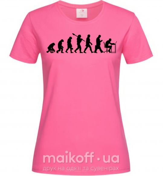 Жіноча футболка Эволюция программиста Яскраво-рожевий фото