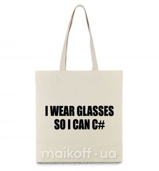 Еко-сумка I wear glasses so i can code Бежевий фото