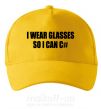 Кепка I wear glasses so i can code Сонячно жовтий фото