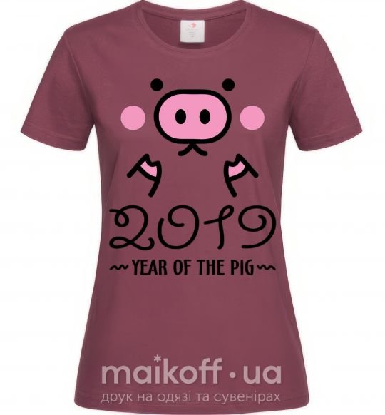 Жіноча футболка 2019 Year of the pig Бордовий фото