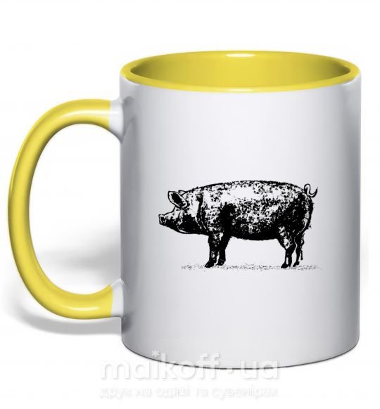 Чашка з кольоровою ручкою Just pig Сонячно жовтий фото