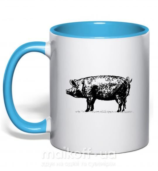 Чашка з кольоровою ручкою Just pig Блакитний фото