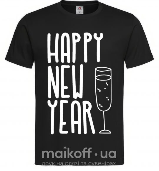 Мужская футболка Happy new year champange Черный фото