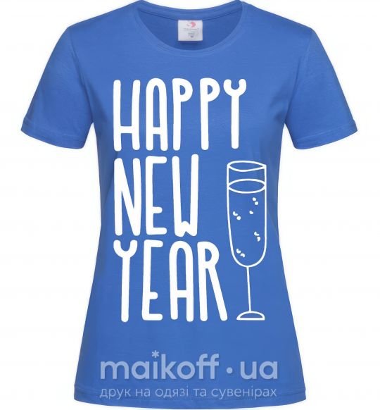 Жіноча футболка Happy new year champange Яскраво-синій фото