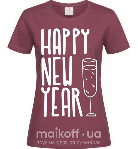 Жіноча футболка Happy new year champange Бордовий фото