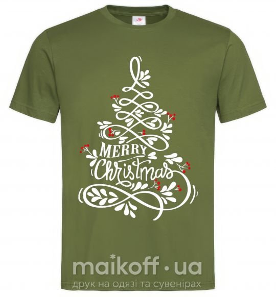 Мужская футболка Merry Christmas tree Оливковый фото
